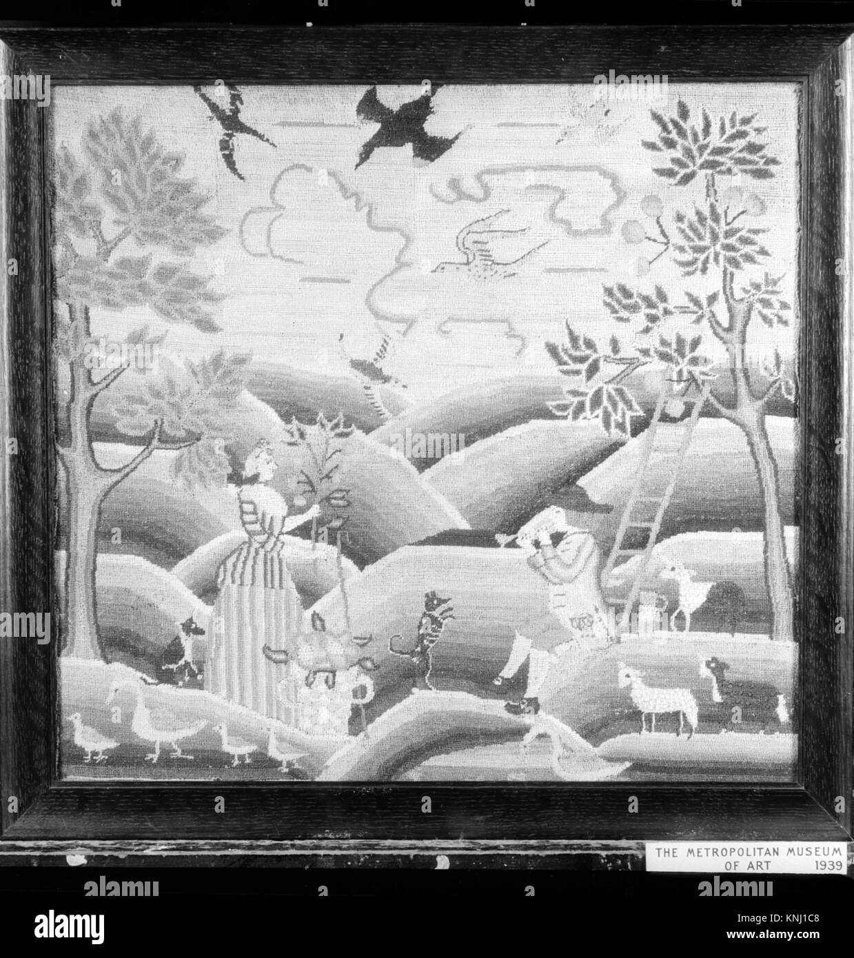 Immagine ricamata del XIX secolo con ricami dettagliati, che dimostrano abilità artistiche, design decorativo e destinata ad essere esposta in casa o parte di una collezione di arti decorative. Foto Stock Immagine ricamata del XIX secolo con ricami dettagliati, che dimostrano abilità artistiche, design decorativo e destinata ad essere esposta in casa o parte di una collezione di arti decorative. Foto Stock