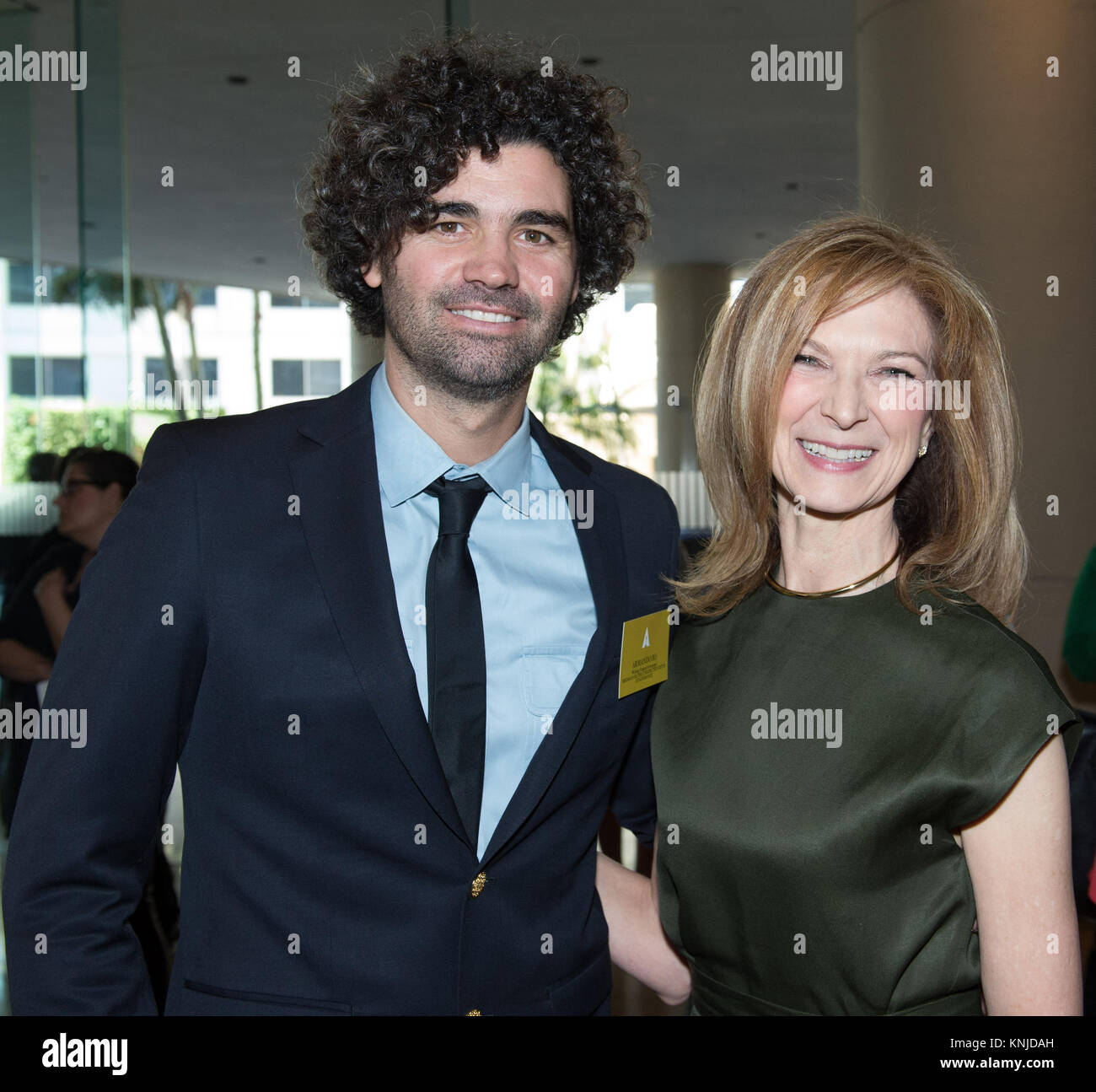 HOLLYWOOD, CA - 02 febbraio: Candidati pranzo presso il Beverly Hilton, 2 febbraio 2015 per la 87th Oscar per i film eccezionali conquiste del 2014 che sarà presentato domenica, 22 febbraio 2015, presso il Teatro di Dolby e teletrasmesso in diretta dalla televisione ABC Rete su Febbraio 22, 2015 a Hollywood, in California. Persone: Armando Bo e accademia CEO Dawn Hudson Foto Stock