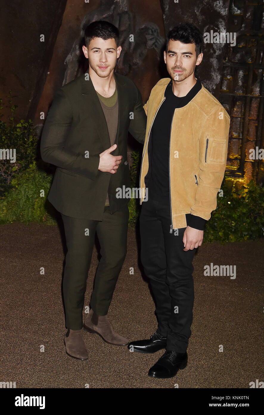 Hollywood, California. Undicesimo Dec, 2017. HOLLYWOOD, CA - 11 dicembre: il cantante-cantautori/attori Nick Jonas (L) e Joe Jonas assistere alla premiere di Columbia Pictures' 'Jumanji: Welcome To The Jungle" presso la leva TCL Teatro Cinese su dicembre 11, 2017 in Hollywood, la California. | Verwendung weltweit Credito: dpa/Alamy Live News Foto Stock