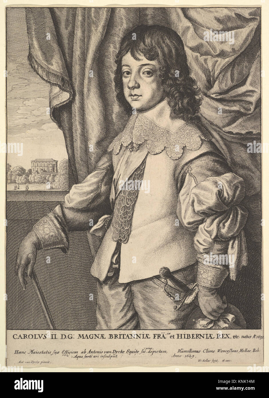 Carlo II, stampa del grafico boemo Venceslao Hollar (1607-1677), 1649, dopo Anthony van Dyck Foto Stock