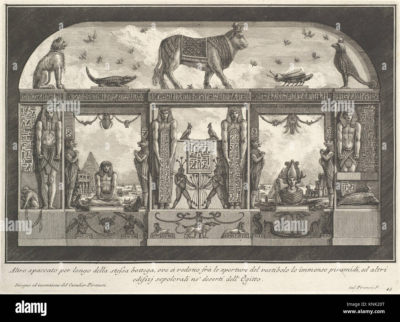 Decorazione egiziano del CaffC3A8 degli Inglesi- gli animali sul cornicione, compreso un toro al centro di diverse maniere d'adornare i cammini... (Modi diversi di ornamenting chimneypieces...) SODDISFATTE DP105016 364409 Foto Stock