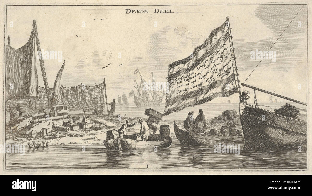 'A Seaport', frontespizio da 'varie navi e viste di Amsterdam, parte III', stampa, Reinier Nooms, chiamato Zeeman (1623-1664) Foto Stock