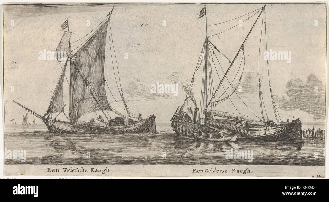 A Friesland Ketch e a Gelderse Keth, da varie navi e vedute di Amsterdam, parte II, stampa, Reinier Nooms, chiamato Zeeman (1623-1664) Foto Stock