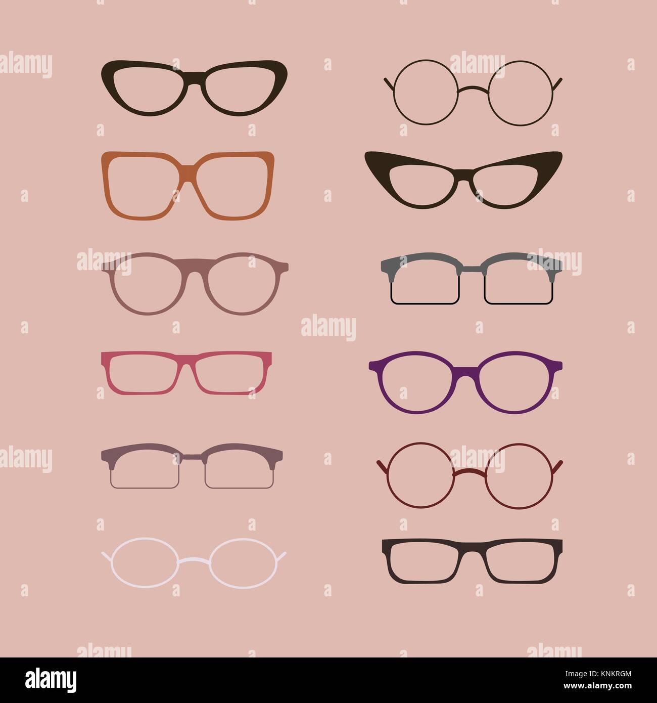 Un set di bicchieri isolato. Vettore i modelli di occhiali Illustrazione Vettoriale