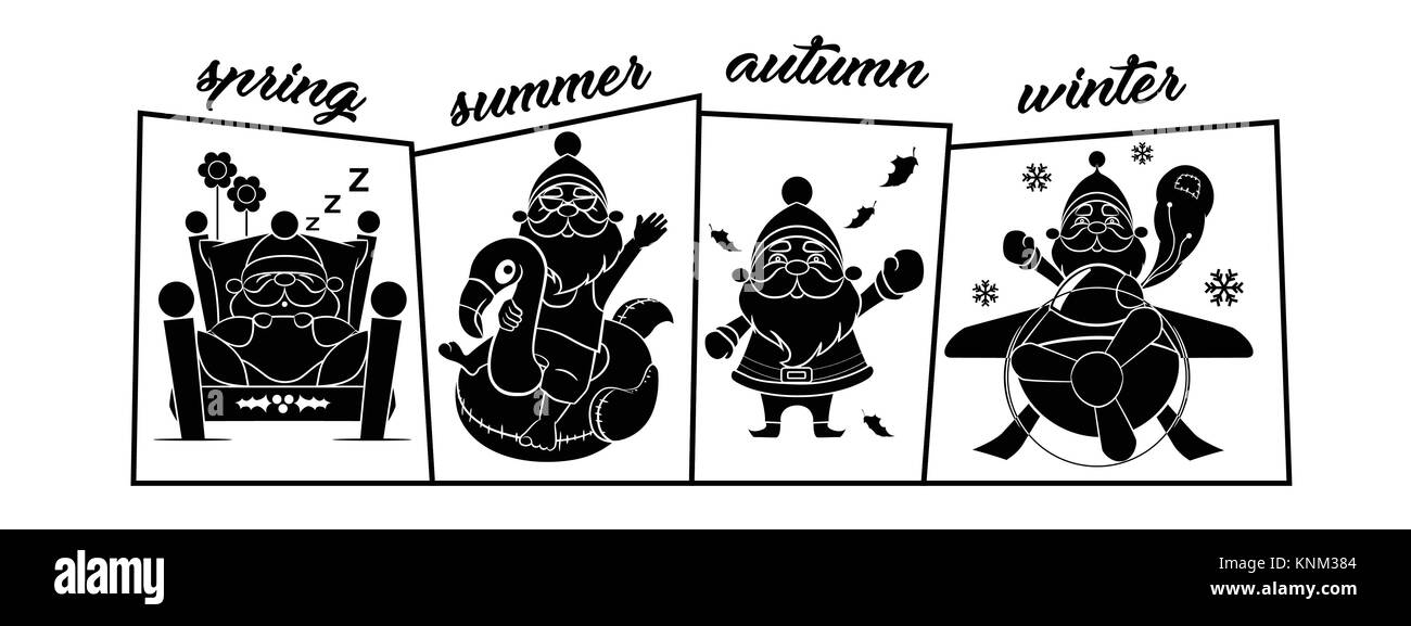 Santa Claus Four Seasons testo lo stile di vita Illustrazione Vettoriale