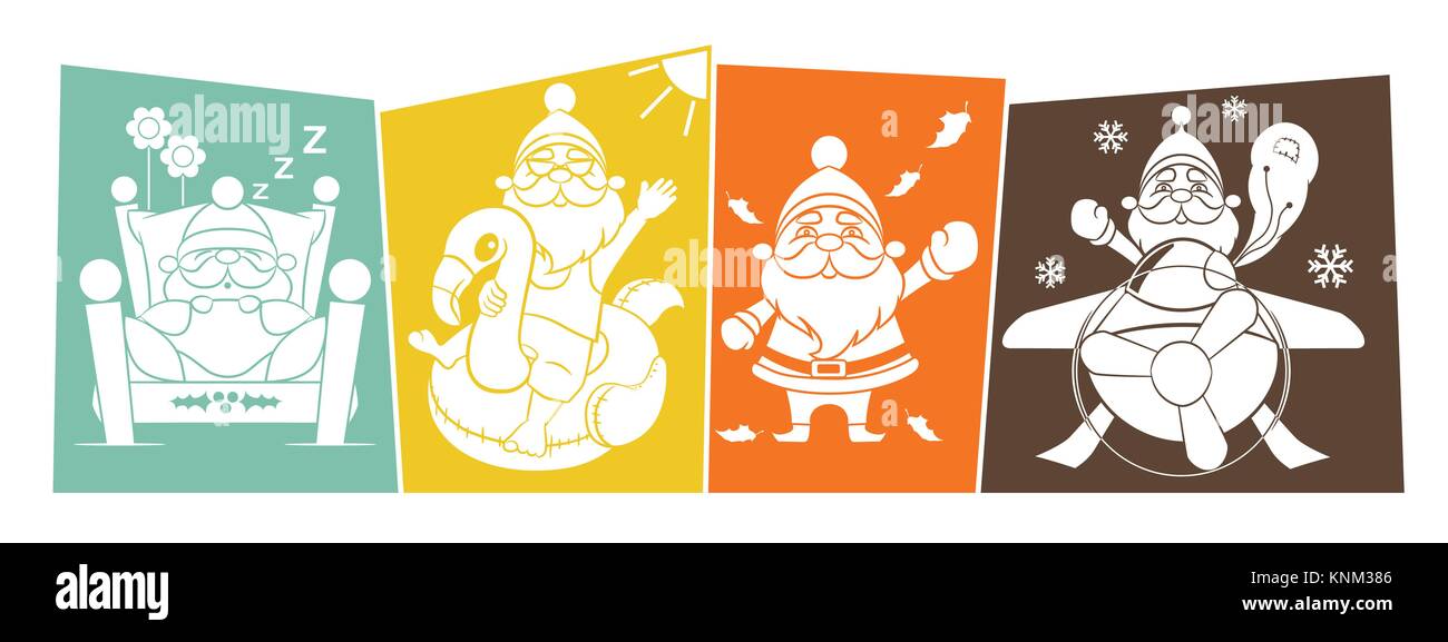 Santa Claus retrò Four Seasons Lifestyle Illustrazione Vettoriale