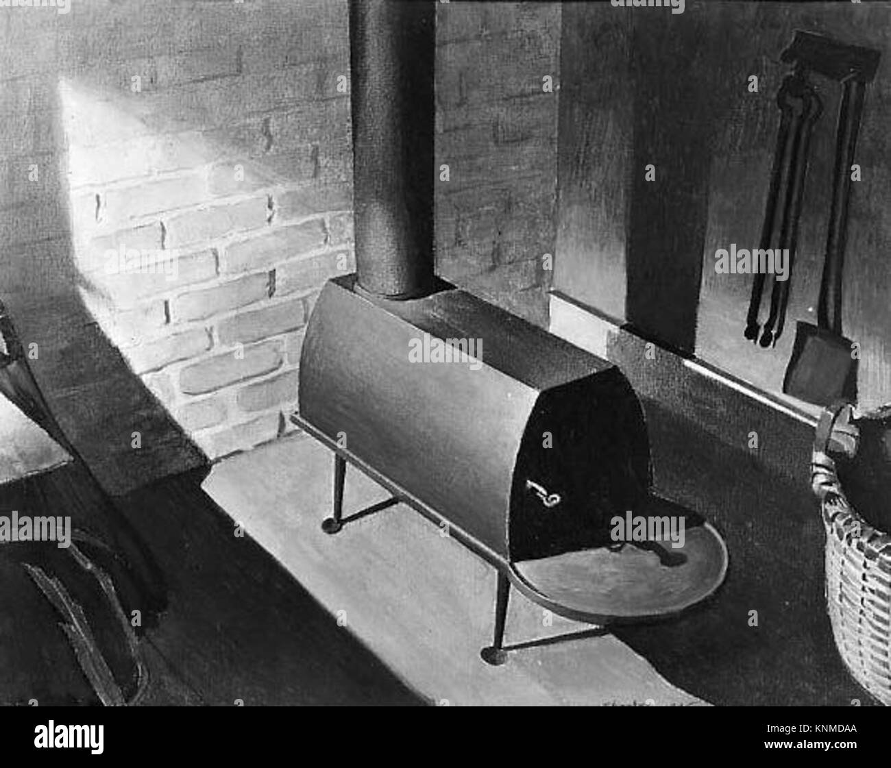 "American Interior" di Charles Sheeler, dipinto nel 1935 con gouache e grafite su carta, raffigurante una scena interna in uno stile preciso e realistico caratteristico dell'arte americana del XX secolo. Foto Stock