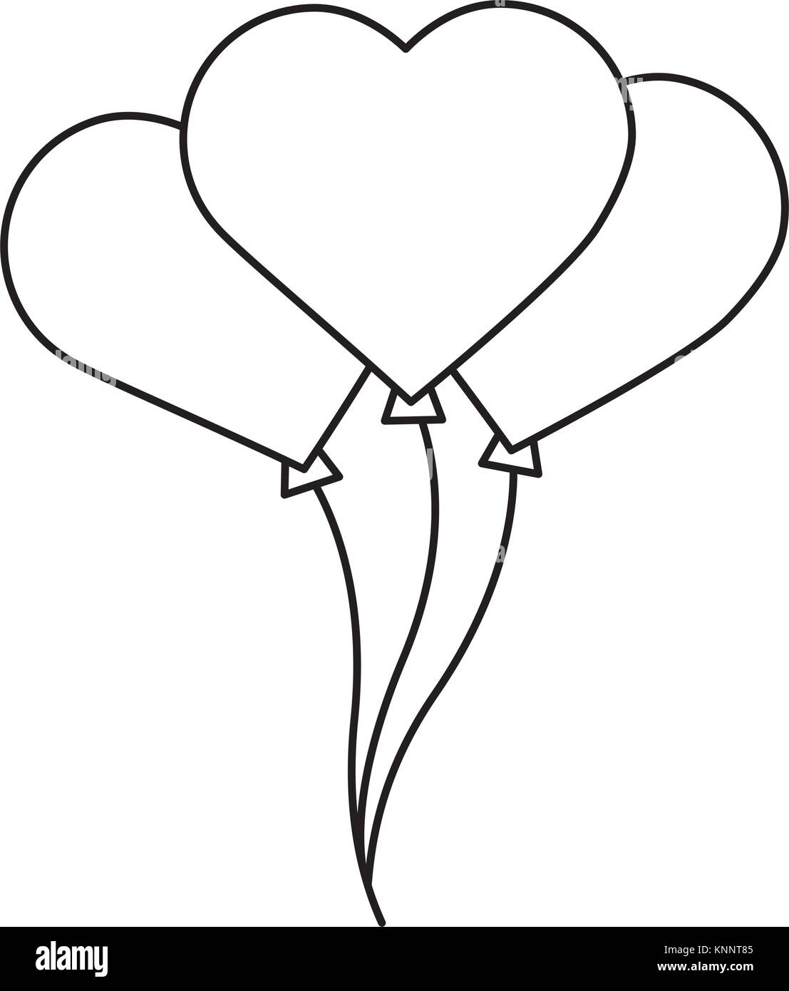 Grappolo di palloncini cuore a forma di amore romantica Illustrazione Vettoriale