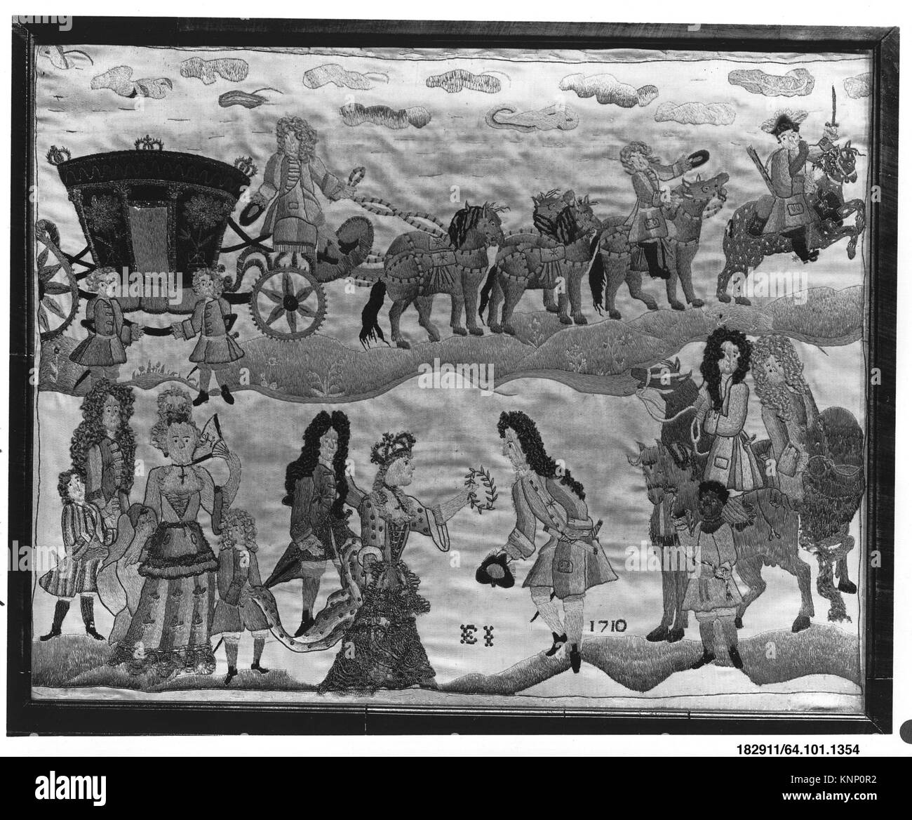 Questa immagine ricamata, MET 182911, raffigura la regina Anna e il duca di Marlborough, illustrando ritratti storici e artigianato tessile. Foto Stock Questa immagine ricamata, MET 182911, raffigura la regina Anna e il duca di Marlborough, illustrando ritratti storici e artigianato tessile. Foto Stock