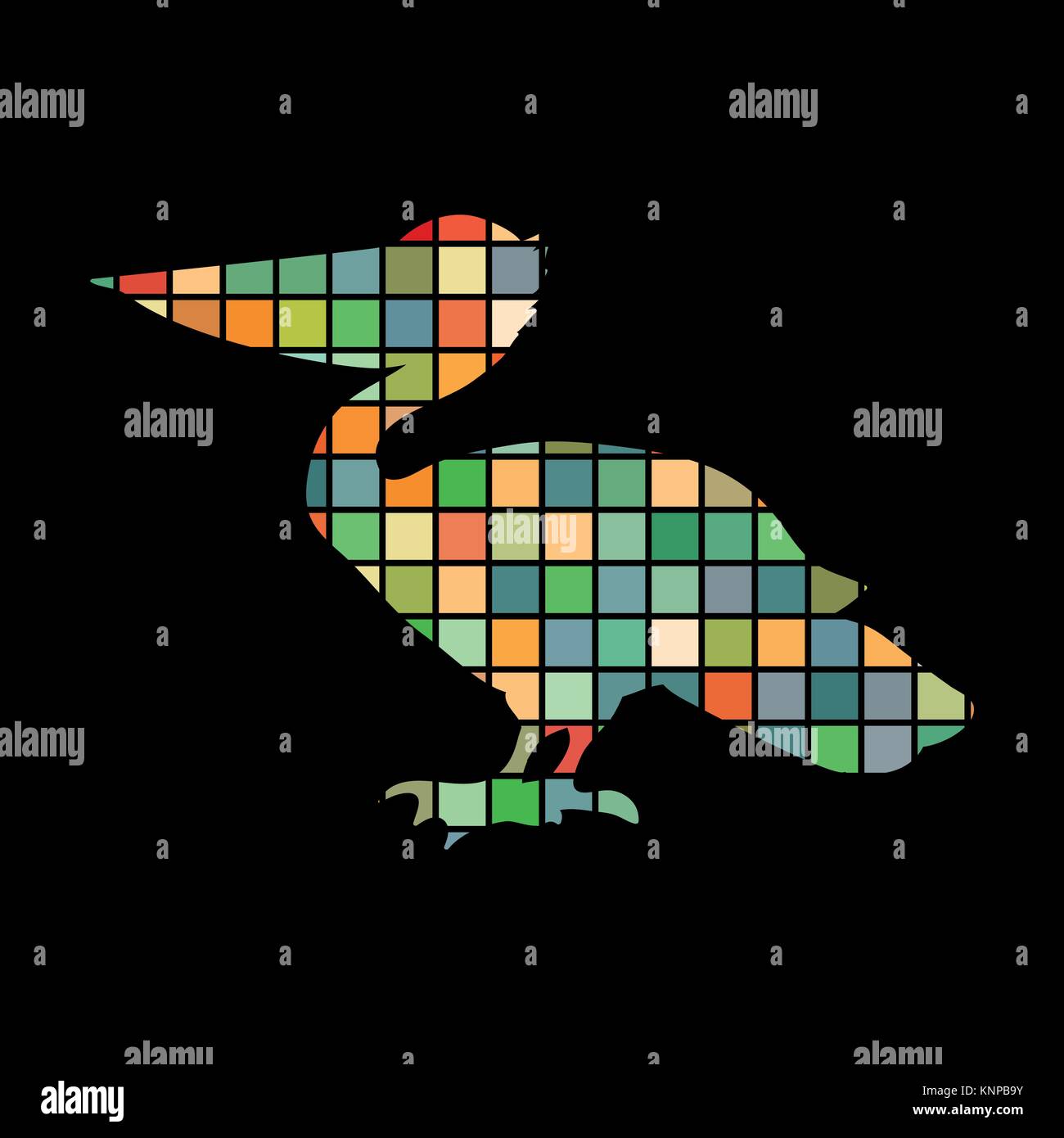 Pelican bird mosaico silhouette colore sfondo animale nero Illustrazione Vettoriale