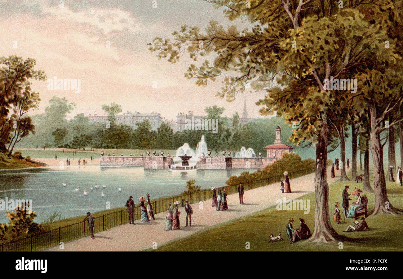 I giardini di Kensington, Londra, illustrazione Vittoriano Foto Stock