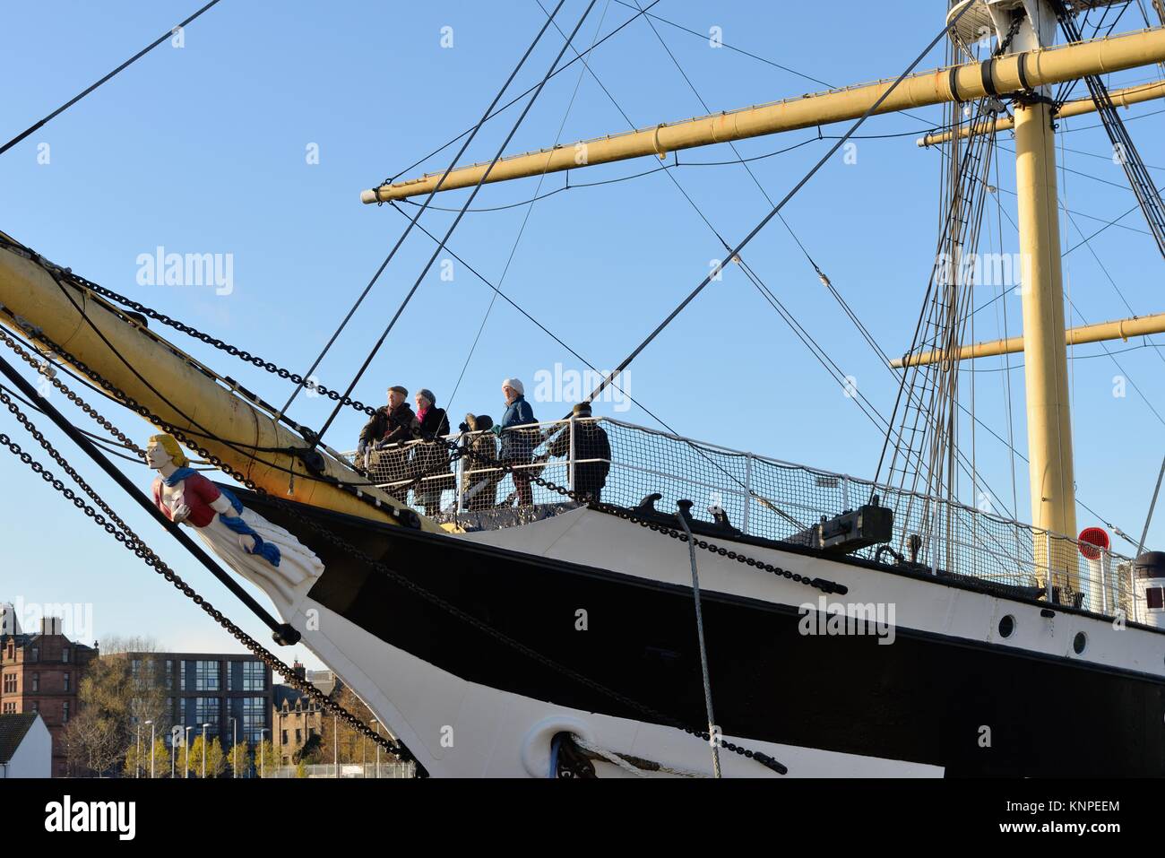 L'acciaio Glenlee nave scafo con Polena, Glasgow, Scotland, Regno Unito Foto Stock