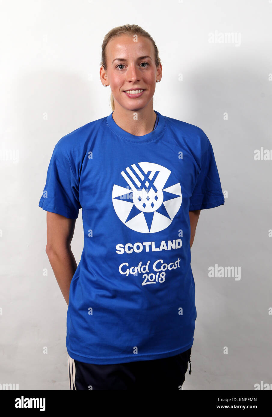 Lynsey Sharp durante il Team Scozia via e agli atleti annuncio per la Gold Coast 2018 Giochi del Commonwealth presso l'Università di Stirling. Foto Stock