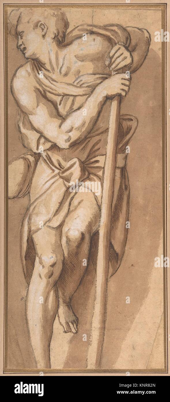 Un uomo in appoggio su un personale. Artista: Paolo Farinati (italiano, Verona  Verona 1524-1606); data: n.d; medie: Penna e inchiostro bruno, spazzola e  marrone, lavaggio con Foto stock - Alamy