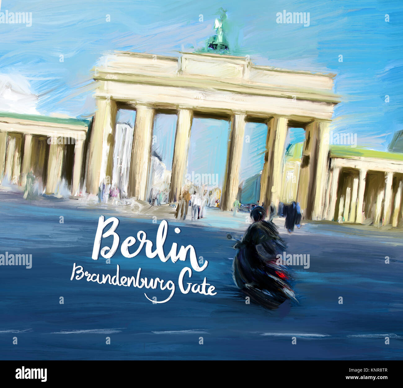 Berlin Brandenburg Gate Poster Design. Colorate opere d'arte illustrazione. Pittura di olio opere d'arte digitale. Foto Stock