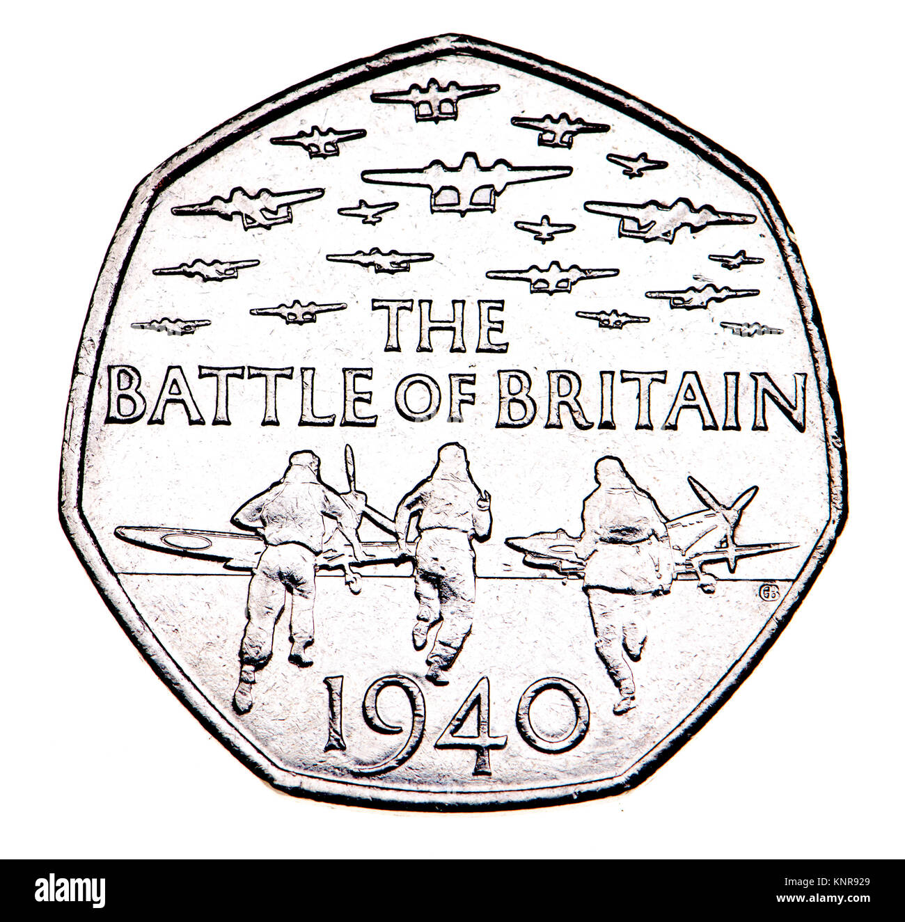 British commemorative 50p moneta. Settantacinquesimo anniversario della Battaglia di Bretagna (Gary Breeze: 2015) Foto Stock