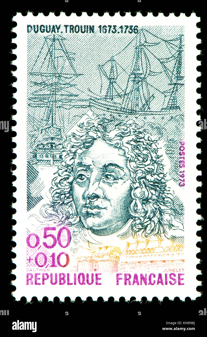 Il francese francobollo (1973) : René Duguay-Trouin, (René Trouin, Sieur du Gué: 1673 - 1736) famosa Breton corsair di Saint-Malo. Foto Stock