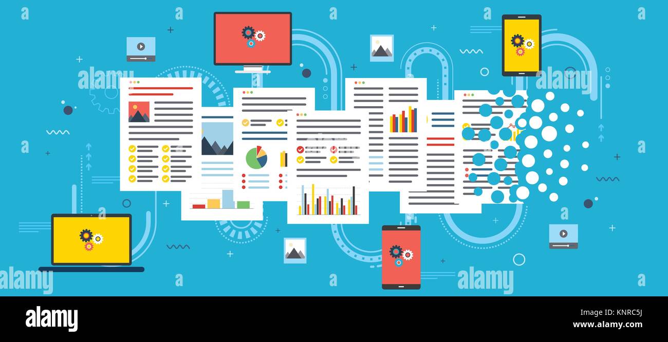 Laptop, computer e telefono cellulare l'eliminazione di file e documenti. Appartamento illustrazione vettoriale. Illustrazione Vettoriale
