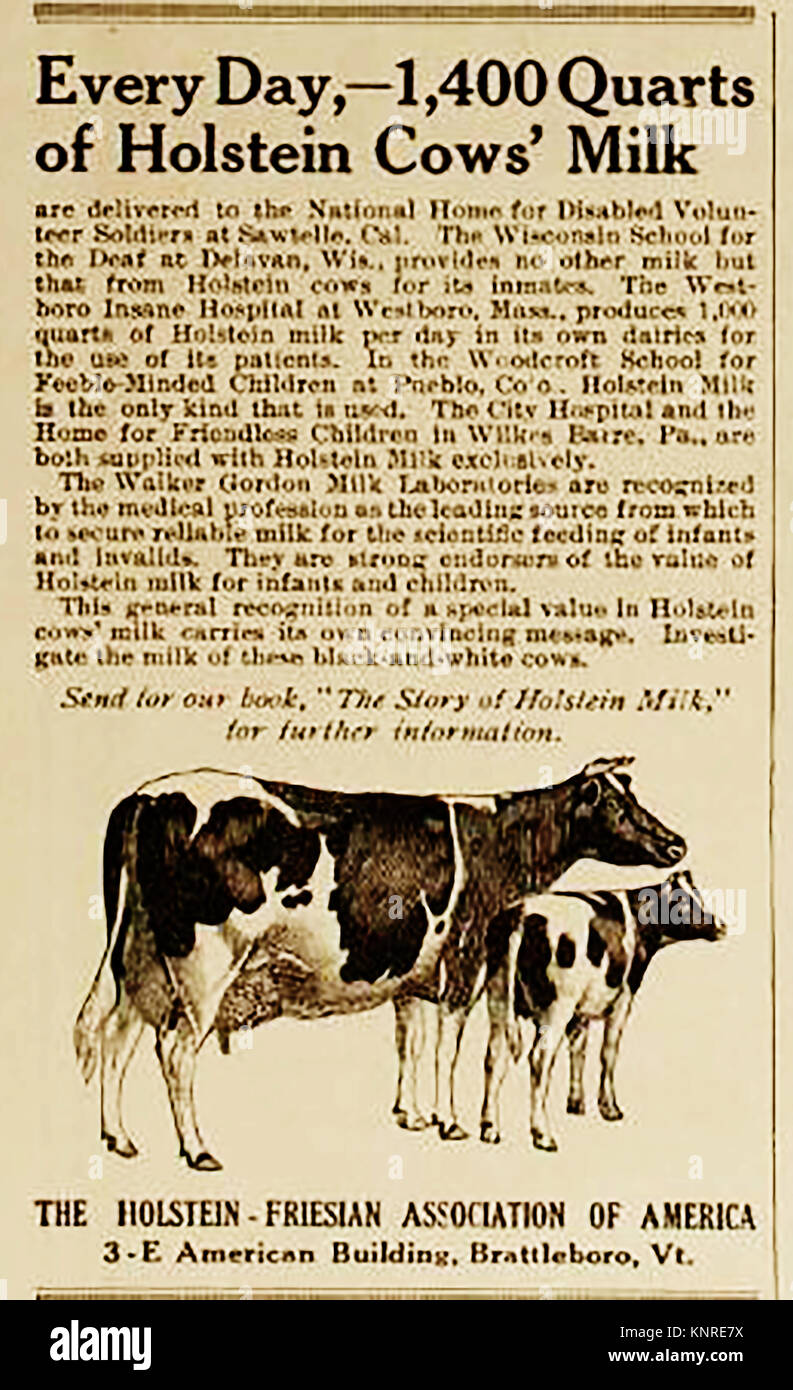 1914 Noi latte spot per la Holstein-Friesian Association of America. & Walker Gordon laboratori di latte Foto Stock