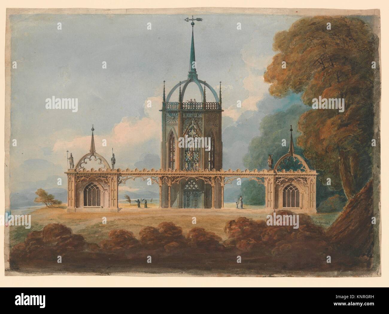 Design per un palazzo gotico Belle Vue. Artista: William Hurst Ashpitel (British, Londra 1776-1852 Schuller von Dan); data: ca. 1800; mezzo: acquerello; Foto Stock
