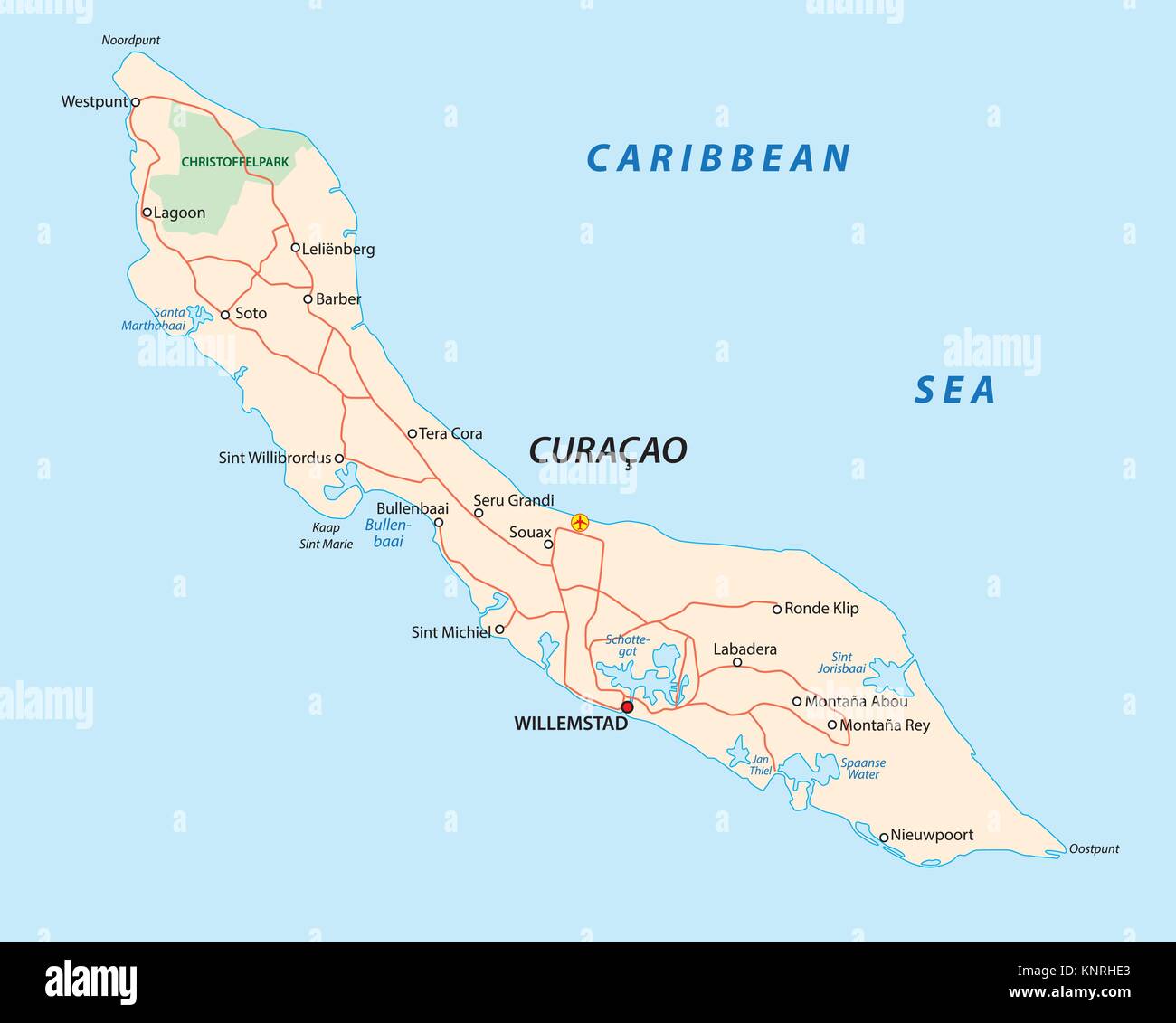 Curacao road mappa vettoriale Illustrazione Vettoriale