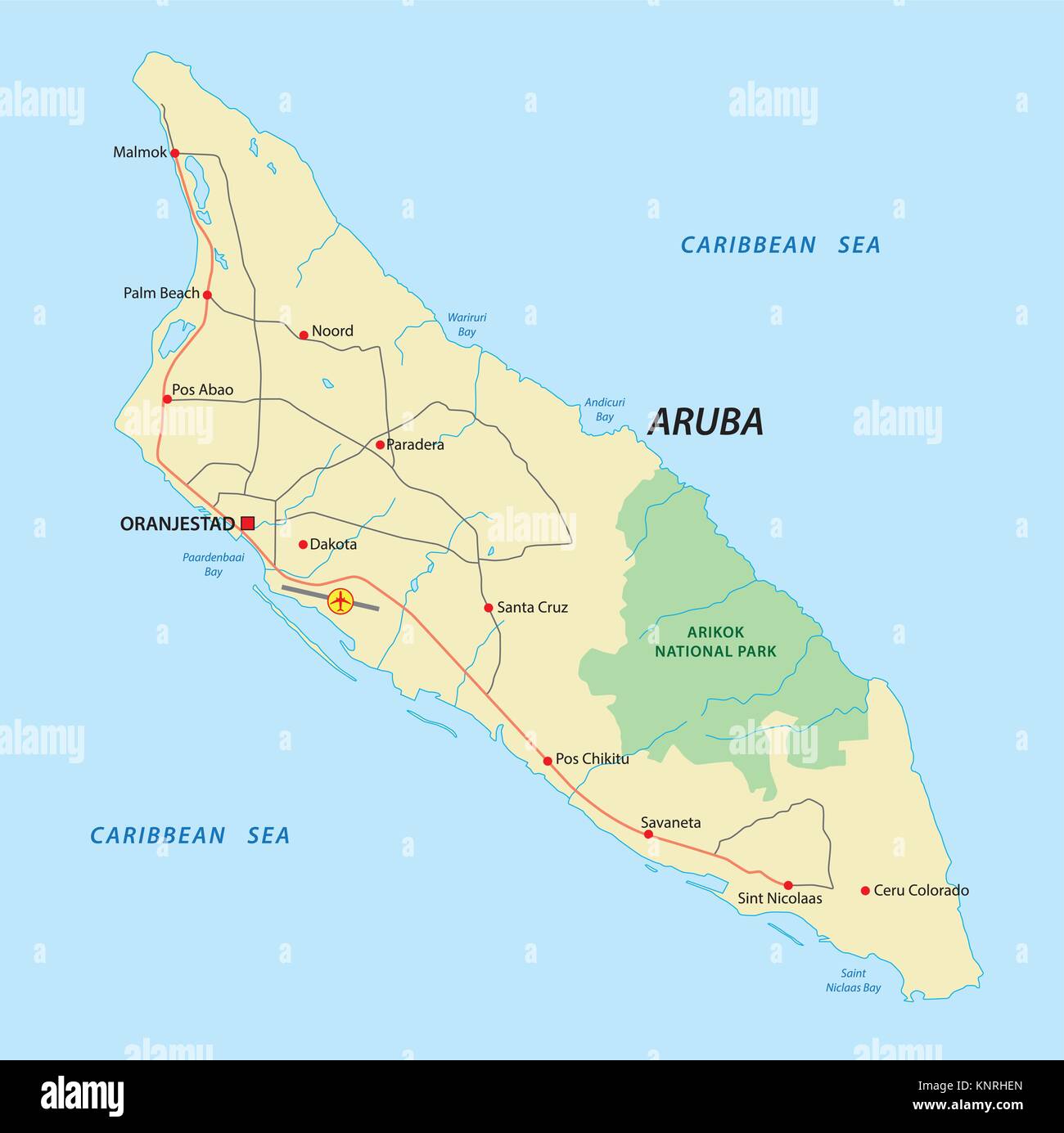 Aruba road mappa vettoriale Illustrazione Vettoriale