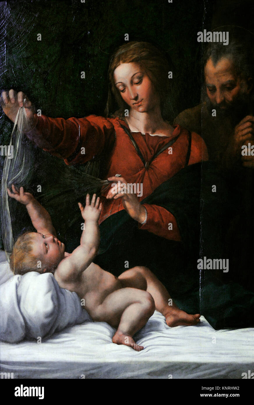 Copia di Rafael (ca.1483-1520). Pittore italiano. La Santa Famiglia, chiamata vergine del velo, ca. 1500-1510. Collezione Farnese. Museo Nazionale di Capodimonte. Napoli. L'Italia. Foto Stock