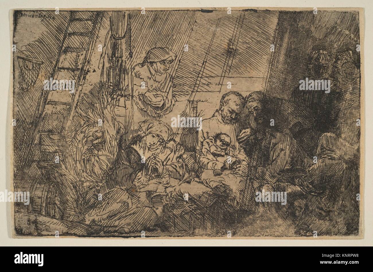 La Circoncisione nella stalla. Artista: Rembrandt (Rembrandt van Rijn) (olandese, Leiden 1606-1669 Amsterdam); data: 1654; mezzo: incisione; Foto Stock