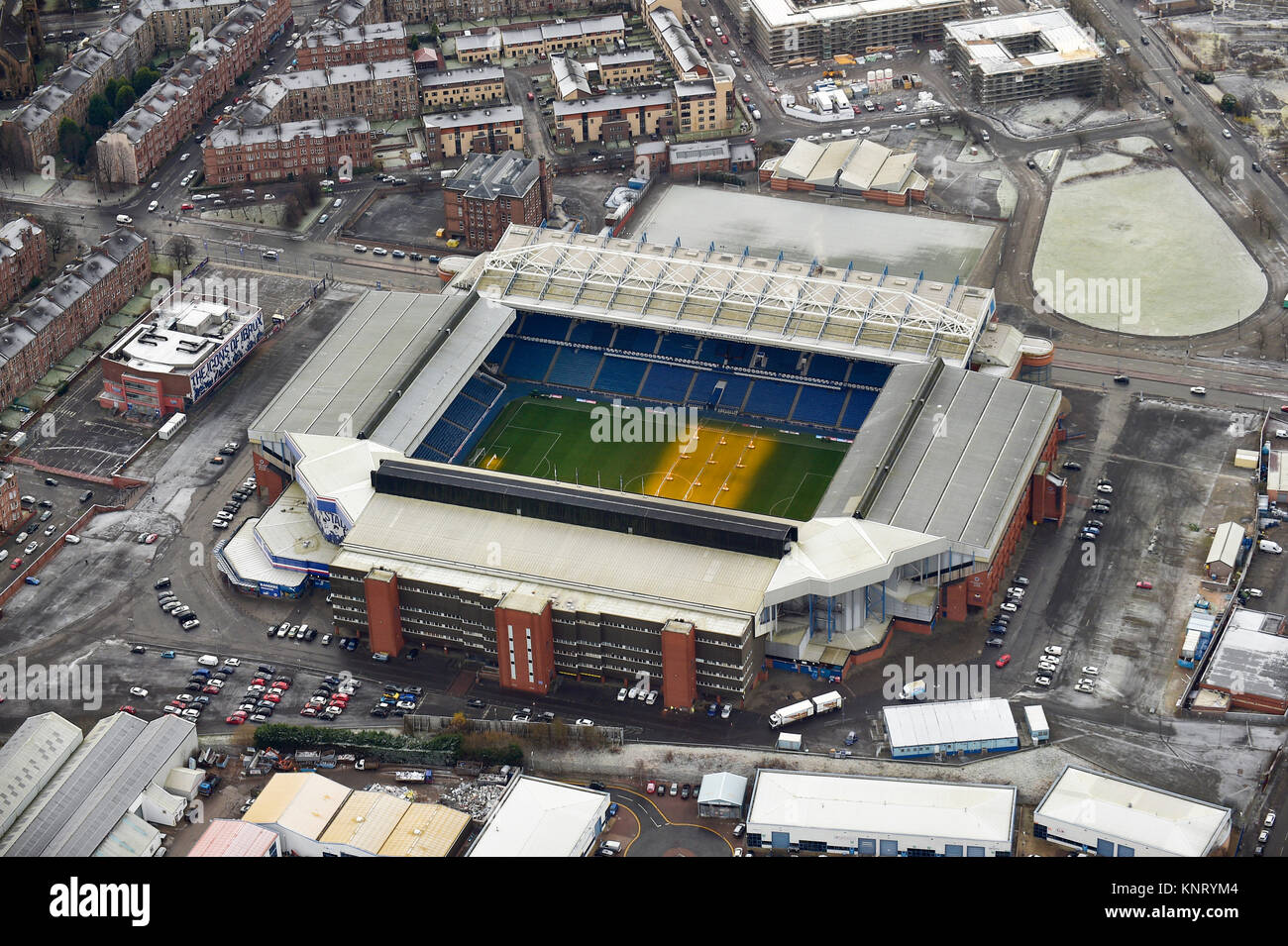 Vista aerea del Ibrox Stadium, Glasgow home del Rangers Football Club Foto Stock