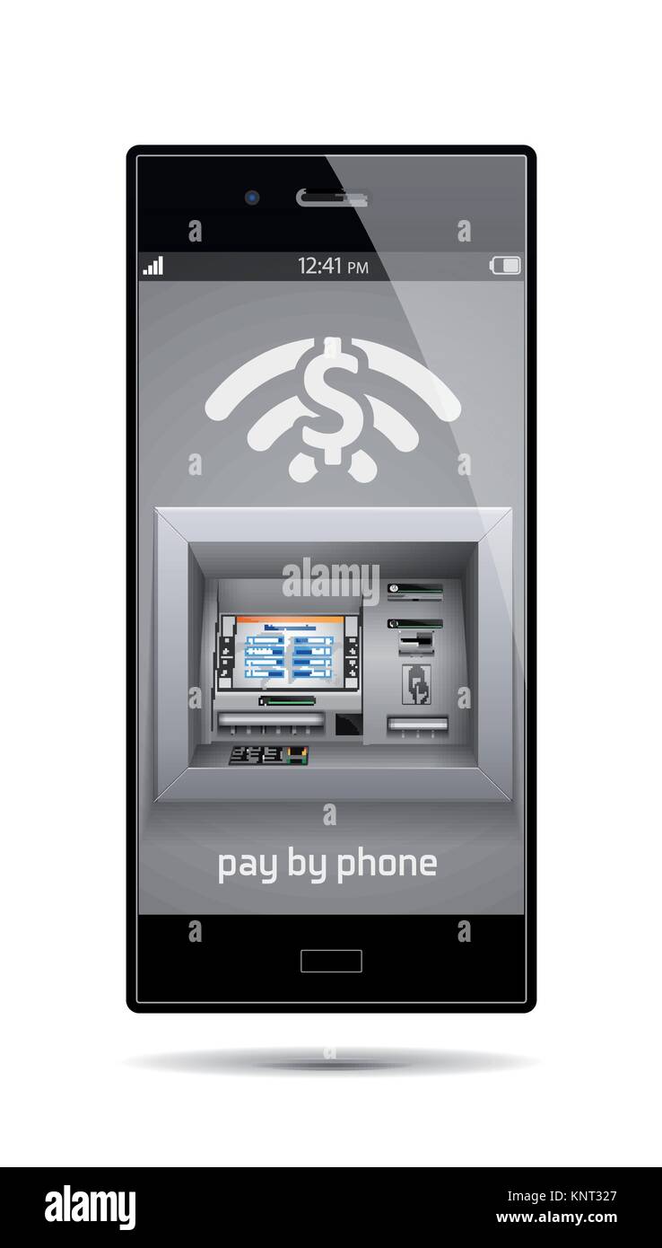 Pagare tramite telefono - ATM - Automated Teller Machine concetto - stock illustrazione Illustrazione Vettoriale