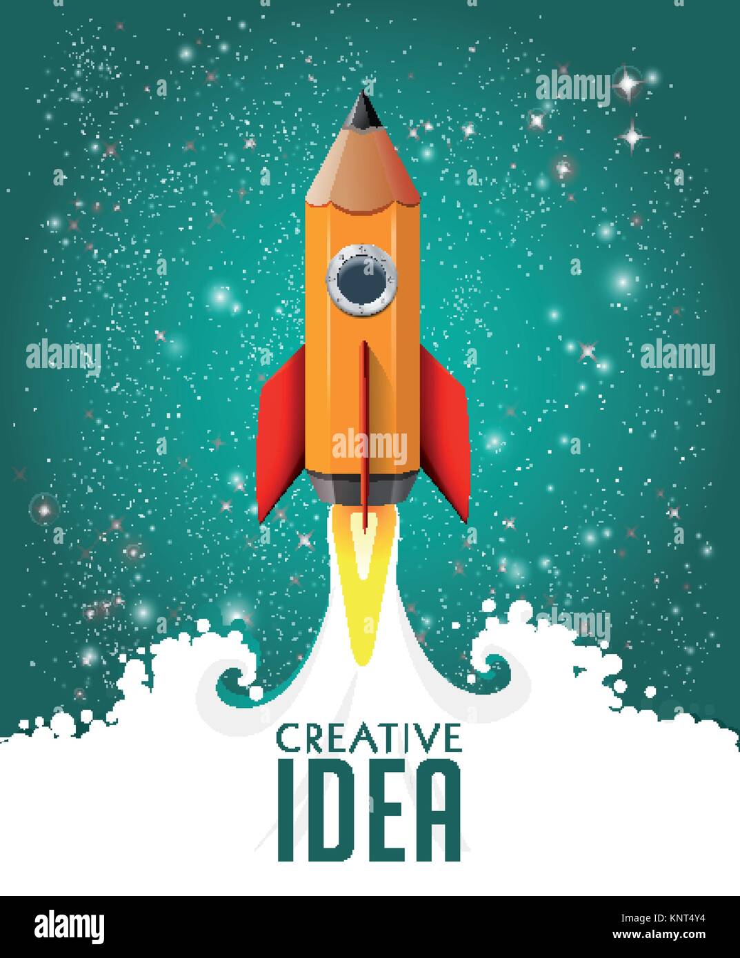 Idea creativa concetto - matita come velocità di arrampicata a razzo verso il cielo - la saggezza e la conoscenza - stock illustrazione Illustrazione Vettoriale