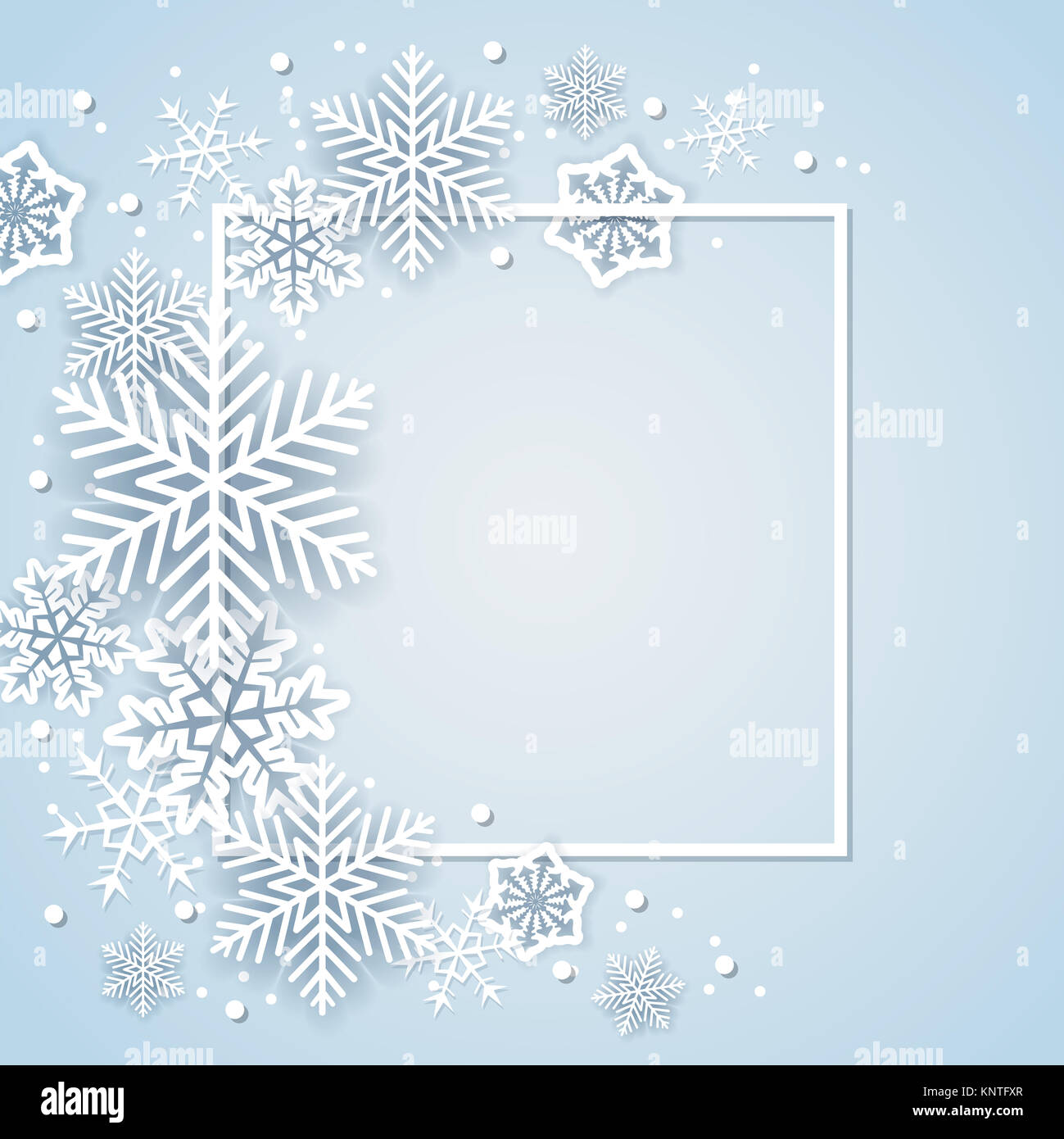 Holiday lo sfondo con il Libro bianco di fiocchi di neve in frame. Abstract banner di Natale. Foto Stock