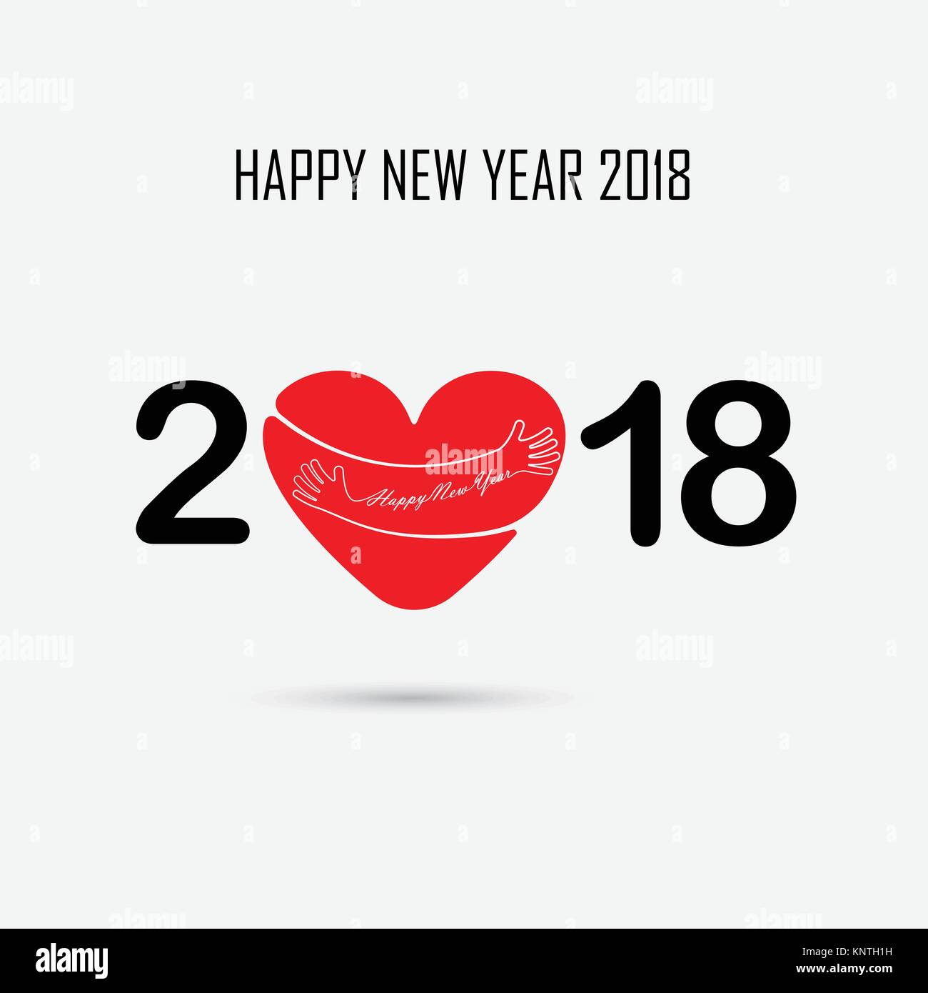 2,0,1 e 8 e segno a mano con sfondo vacanze concetto.cuore rosso segno e Felice Anno Nuovo tipografici ed elementi di design.Felice anno nuovo 2018 holiday Illustrazione Vettoriale