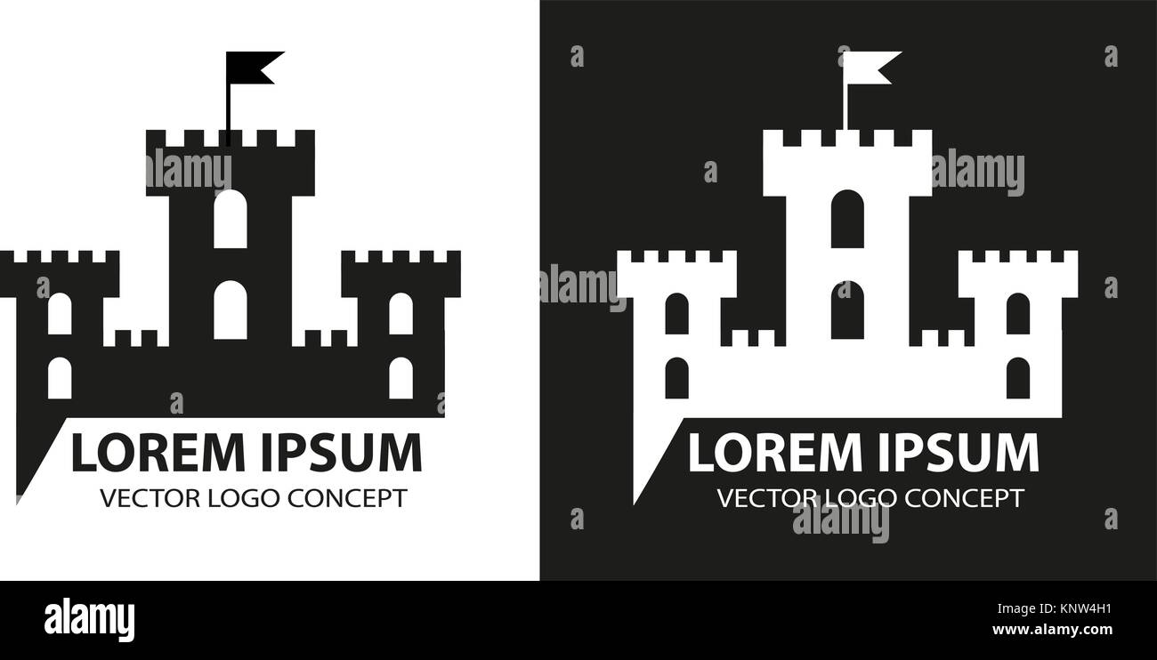 Fortress Icona, elemento di logo. Cittadella silhouette. Torre del castello o isolati su sfondo bianco. Illustrazione Vettoriale. Illustrazione Vettoriale