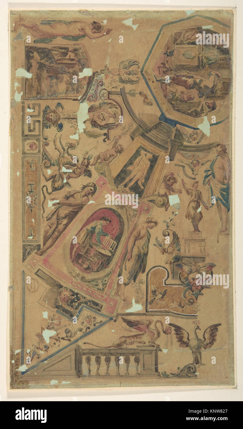 Design per decorazione a soffitto, 1800–1900. Matita e acquerello, 6-3/4 x 11-1/4 pollici (17,1 x 29,8 cm). Foto Stock