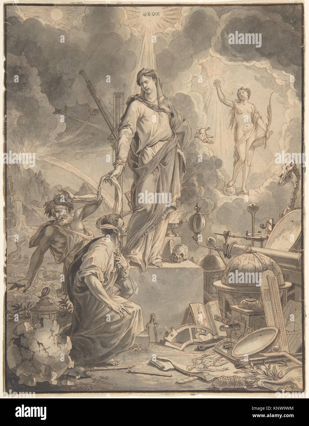 Disegno ornamentale per il frontespizio di Acta Germanica, che illustra il disegno tipografico e decorativo di Jan Goeree tra la fine del XVII e l'inizio del XVIII secolo. Foto Stock