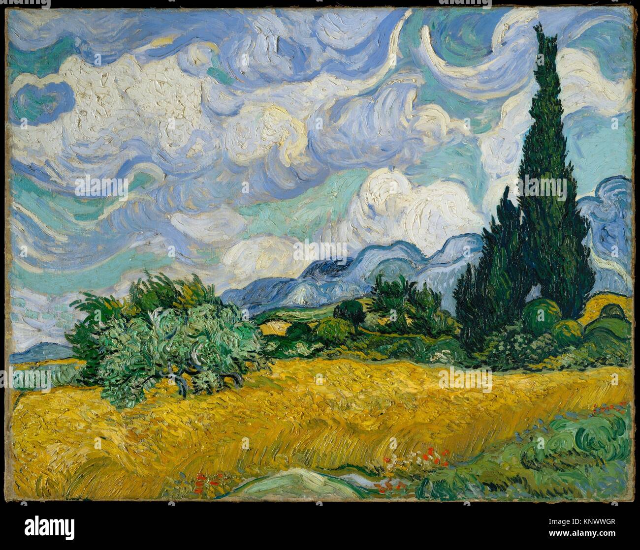 Stampa Su Tela Van Gogh – Campo Di Grano Con Cipressi 60x40 Cm – Quadro Fatto A Mano A Berlino Con Telaio In Legno
