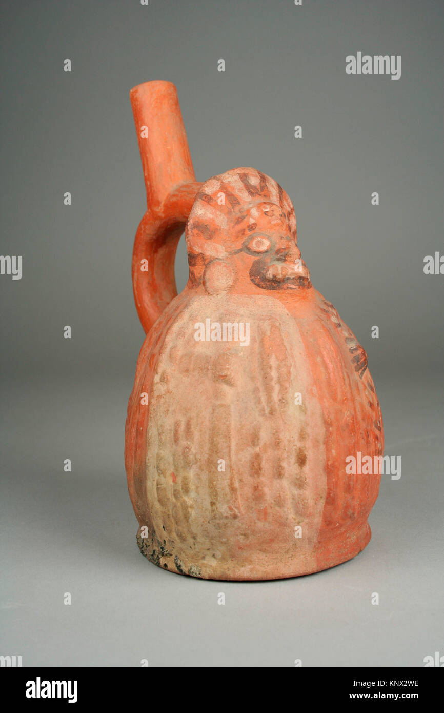 Staffa del tubo di lancio con bottiglia Ai-Apec. Data: 5-VII secolo; geografia: Perù; Cultura: Moche; medie: ceramica, pigmento; Dimensioni: H x W: 8 1/4 x 4 Foto Stock