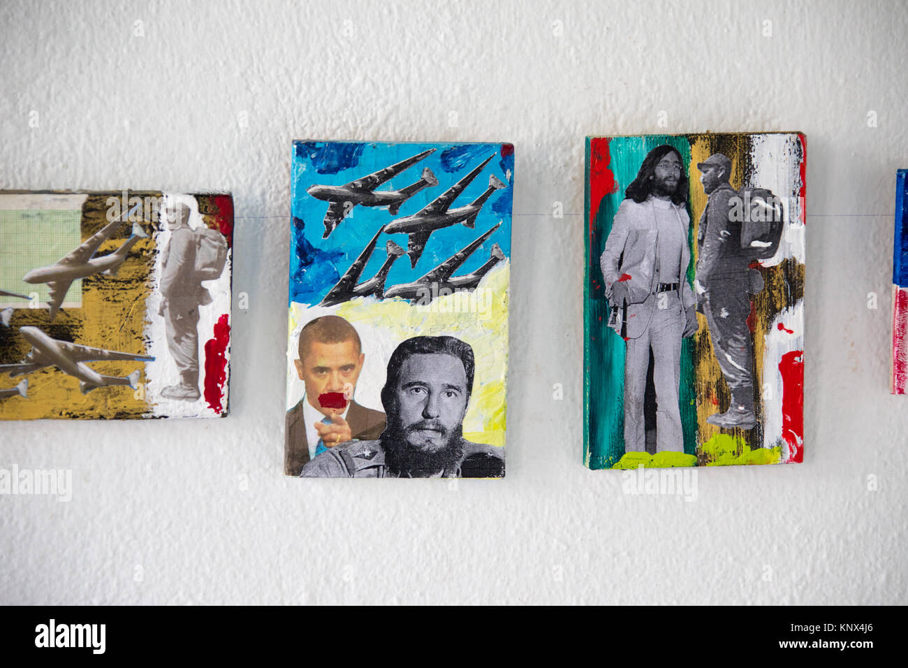 Politica contemporanea arte dipinti in una galleria a Cienfuegos, Cuba Foto Stock