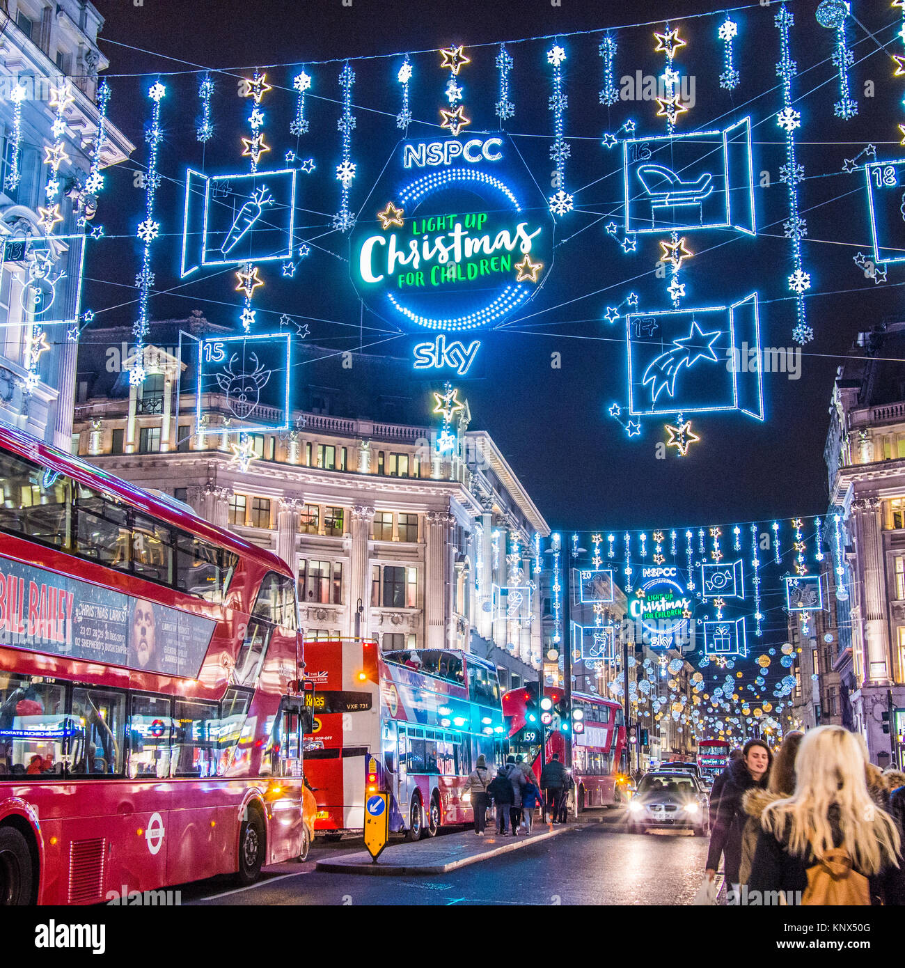 Le luci di Natale a Oxford Circus, Londra Foto Stock
