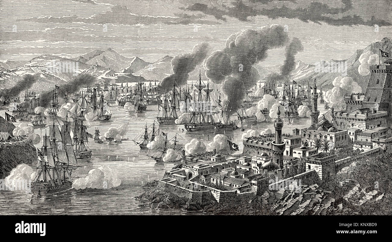 La battaglia di Navarino il 20 ottobre 1827, durante la guerra greca di indipendenza Foto Stock