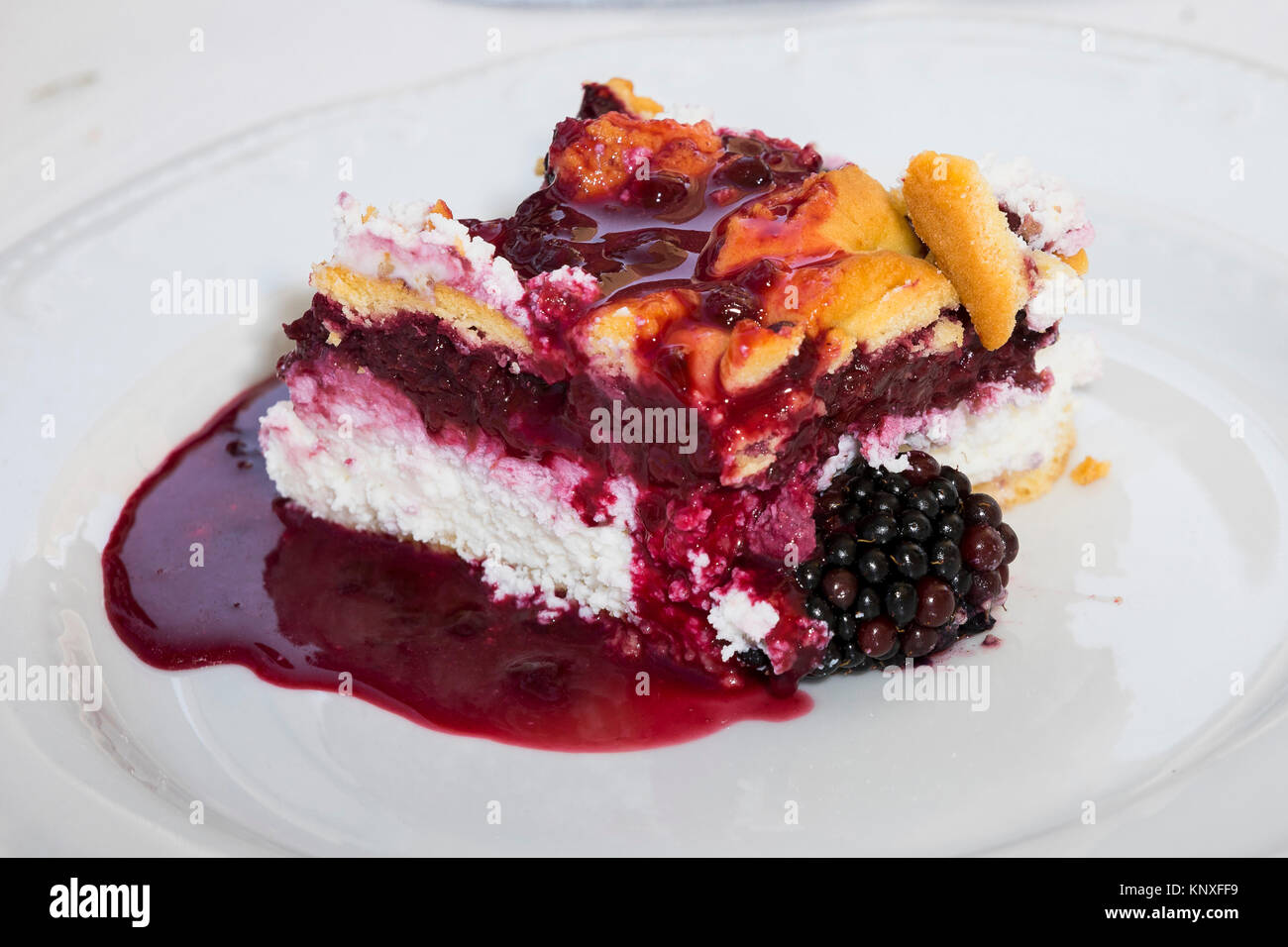 Black raspberry cheesecake slice Foto Stock