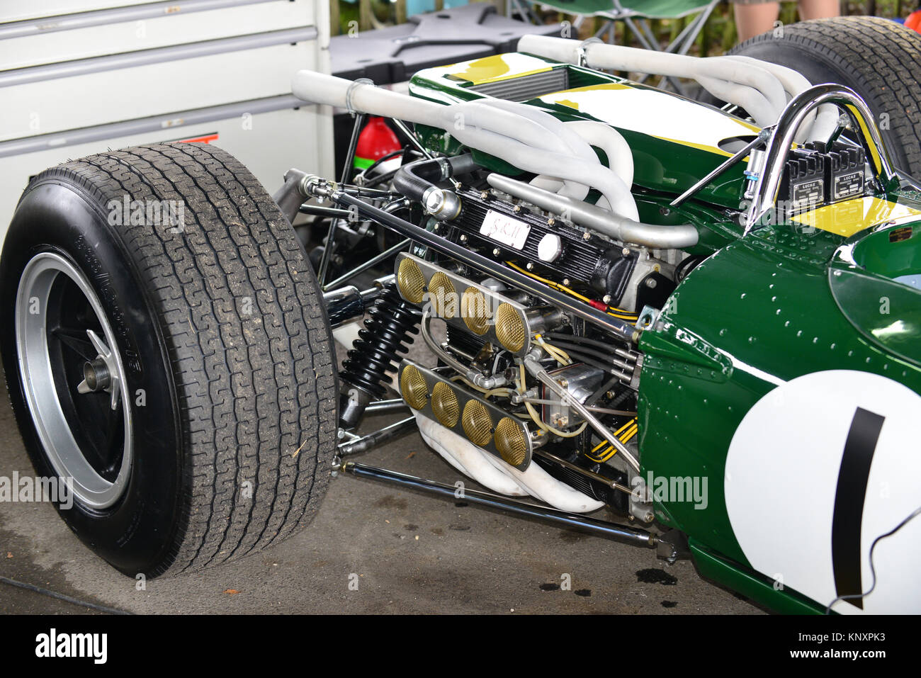 La Lotus-BRM 43 è una meraviglia tecnica e nel 1966 questa V16 è stata a dir poco rivoluzionario. Sembra quasi un cubo con quattro cilindri in ogni cor Foto Stock