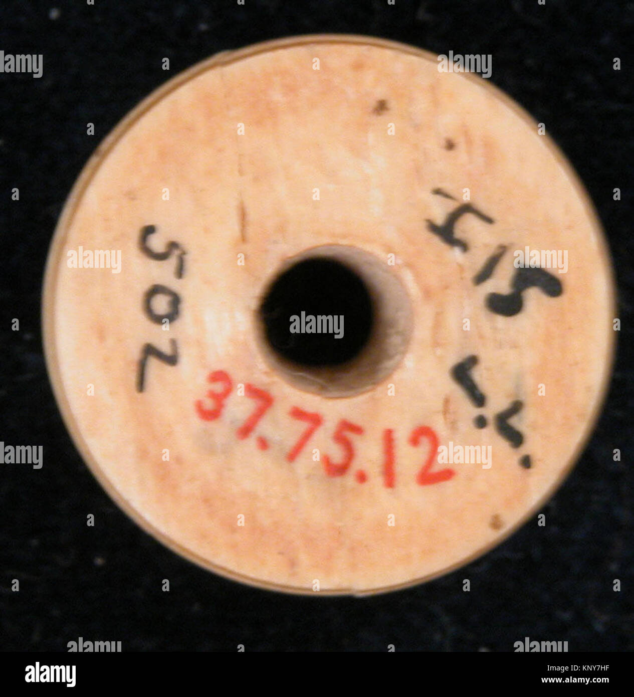 Un bottone o mandrino del V-VIII secolo dal Metropolitan Museum, INCONTRÒ sf37-75-12a 449173, fatto di osso e inciso con motivi decorativi della Palestina. Foto Stock