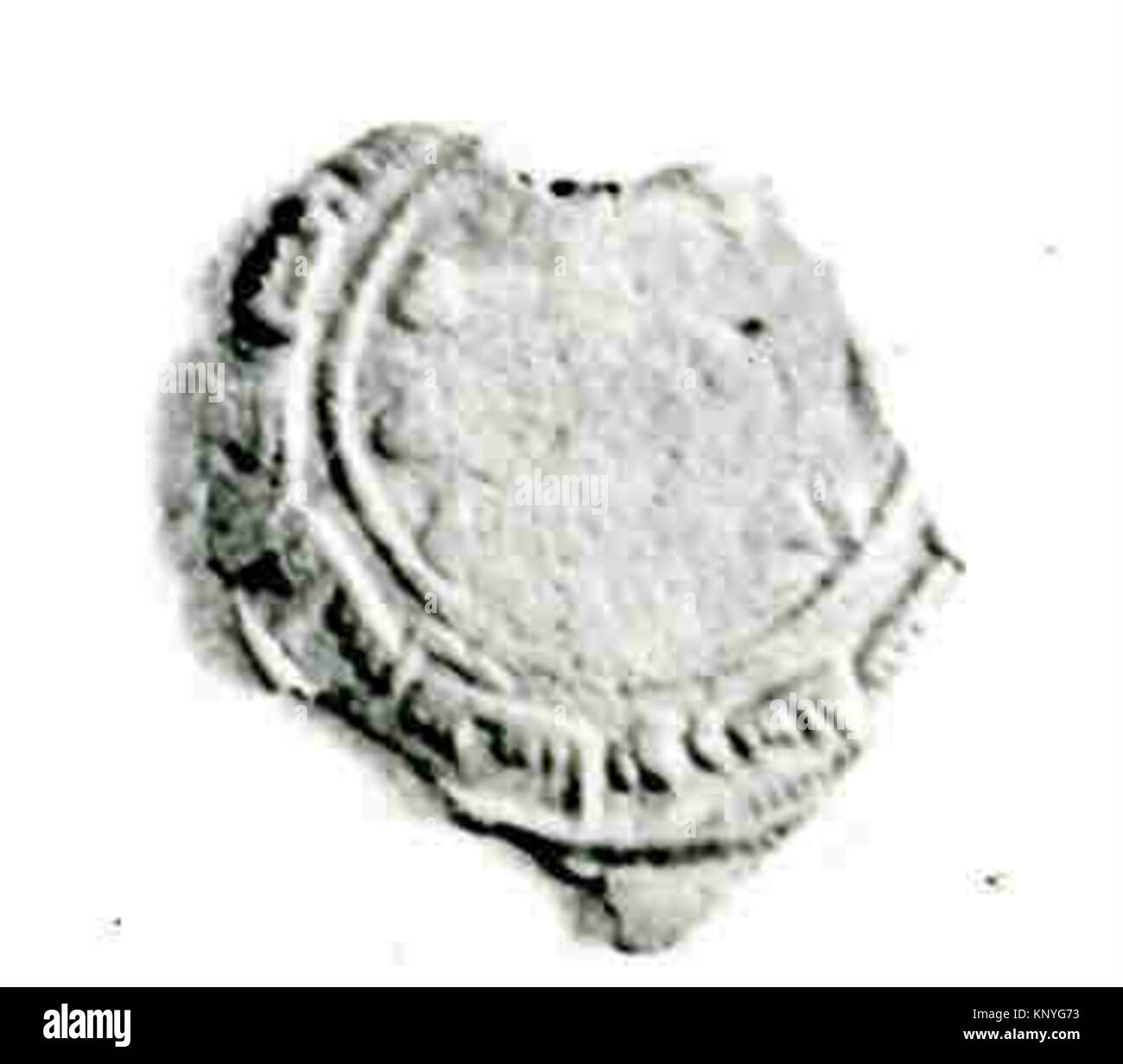 Questa antica moneta, catalogo MET 39.40.127.457b, illustra il design delle prime valute, la composizione del metallo e le tecniche di coniazione utilizzate storicamente. Foto Stock