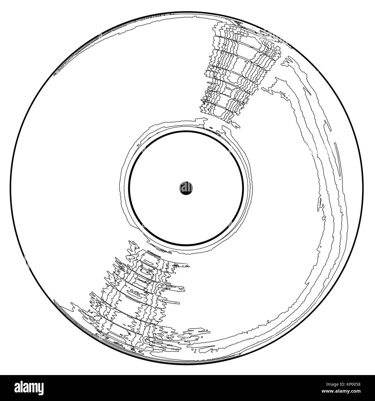 Un LP VINILE sketch con un'etichetta vuota su uno sfondo bianco. Illustrazione Vettoriale
