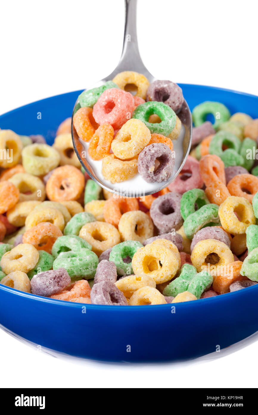 Cucchiaio con cereali colorati Foto Stock