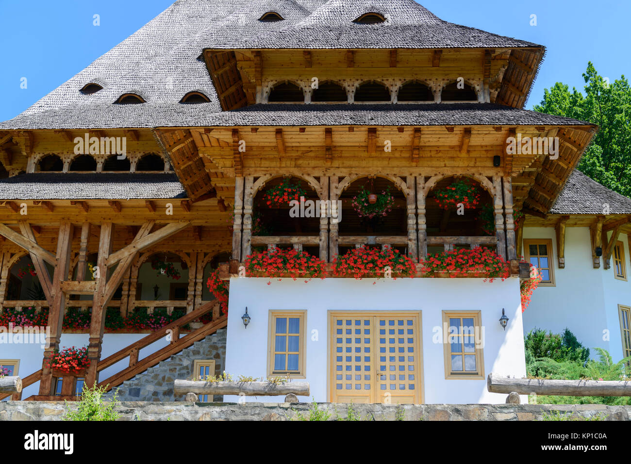 Il Barsana Monastero Complesso Maramures, Romania. Foto Stock