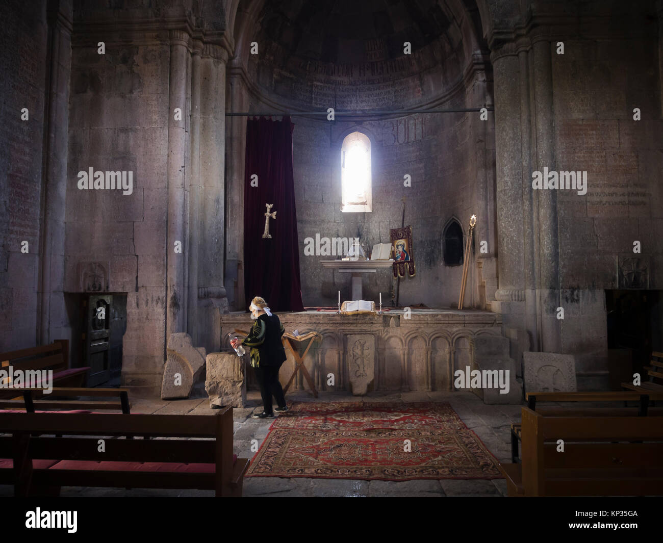 Interno della chiesa nel monastero Goshavank complesso nel villaggio di Gosh in Armenia risale a ca 1200 ANNUNCIO Foto Stock