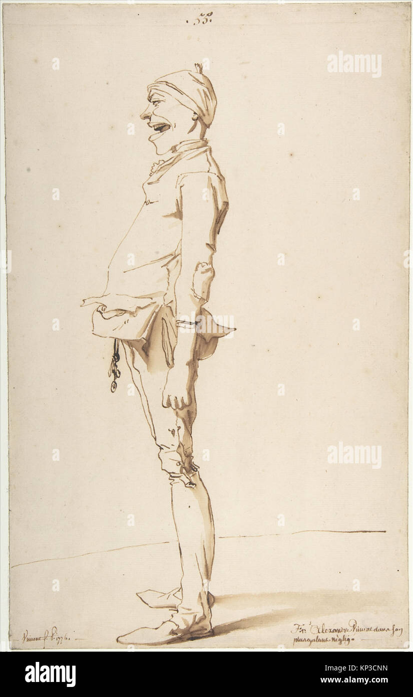 Una caricatura raffigurante Marie-Alexandre-Francois, il fratello minore dell'artista, che enfatizza le caratteristiche facciali e la postura in uno stile satirico. Foto Stock